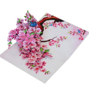 PQ Bees Pop Up Mothers Day Card for Women Mom Grandma Wife, 3D Birthday Anniversary Get Well Soon Thank You Valentines Day Card (Size 6x8 In – Butterflies Cherry Blossom).