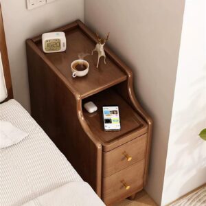 delucuption small bedside table wood nightstand for bedroom side table with storage no assembly required end table bedroom furniture organize essentials(walnut,11.8x15.7x19.7in)