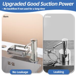 HAPPUP Soap Dispenser for Kitchen Sink, Built in Soap Dispenser Pump with Sponge Holder, Under Counter Brushed Nickel ABS Pump Head with 38" Extension Tube Kit, Good Suction Power