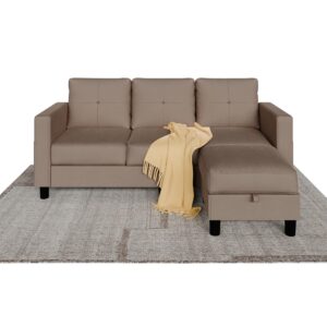 Shintenchi Convertible Sectional Sofa Couch, Modern Linen Fabric L-Shaped, 3-Seat Sofa Sectional with Storage Function Ottoman/Armrest Reversible Chaise for Living Room and Small Space (Brown)