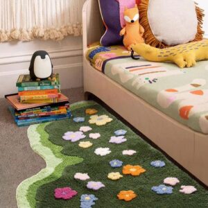 YYINYXY Green Moss Carpet for Bedroom 3D Irregular Aesthetic Bed Rug Living Room Cute Floral Sofa Rug Microfiber Fleece Carpet Home Decor (20x39'')