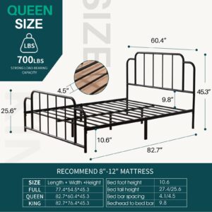 PINJU Metal Platform Bed Frame with Headboard and Footboard, Classic Style, Sturdy Metal Slats, No Box Spring Needed, Easy Installation (Black, Queen)