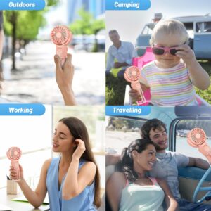 AJIJING Mini Portable Fan, Cooling Misting Fan, 4 Speeds Small Handheld Fan, USB Rechargeable Pocket Fan [14-32 Working Hours], Summer/Outdoor/Concerts, Gifts for Women (Pink)