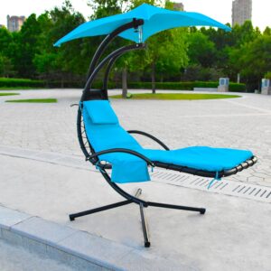 Outdoor Hanging Lounge Chair Replacement Cushion Cover and Umbrella Fabric, Made for Patio Curved Chaise Hammock Floating Swing Chair Pads, Waterproof Soft Fabric (Cushion Not Included, Blue)