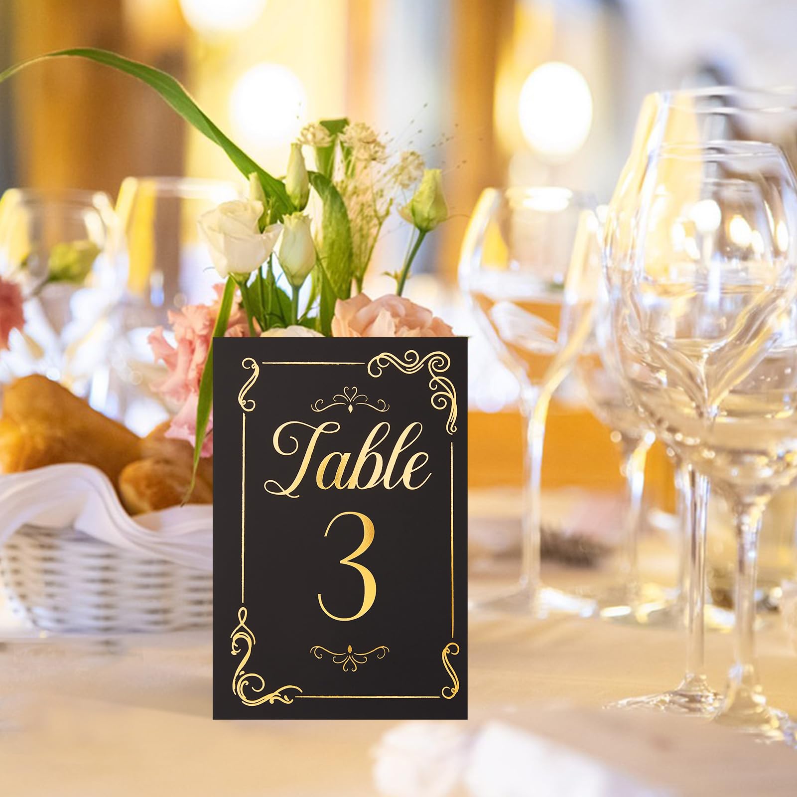 31 Pieces Wedding Table Numbers 1-30 with Head Table Numbers Double Sided 4x6in Elegant Stamping Table Numbers Cards for Wedding Reception, Party, Birthday, Event (Black)