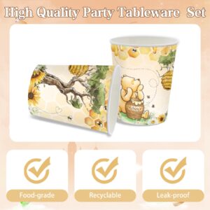 140pcs Disposable Winnie Baby Shower Party Supplies Classic Bear Party Decorations for Kids Boys Birthday Neutral Themed Plates Napkin Cups Disposable Tableware Set Serves 20 Guests