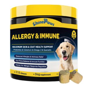 dog allergy relief, itch relief for dogs, colostrum, probiotics for dogs support immunity, omega3, honey for dry & itchy skin relief, seasonal allergy, pawlicking, hot spot treatment, 115 immune bites