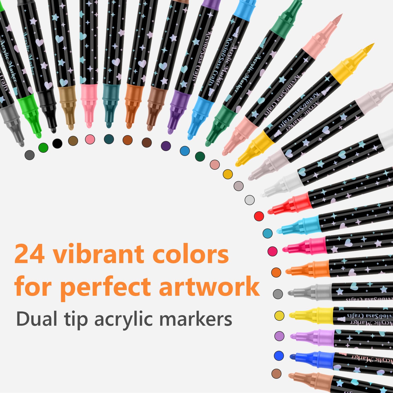 24 Colors Dual Tip Acrylic Paint Marker Pens Set, Multifunctional Acrylic Tips with Laser Pen Body, Professional Acrylic Paint Pens for Wood, Canvas, Rock Painting, Glass, DIY Crafts Art Supplies