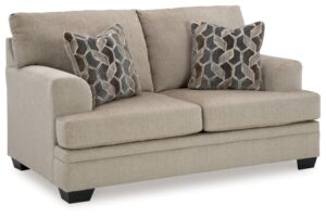 signature design by ashley stonemeade casual loveseat with 2 toss pillows, light brown