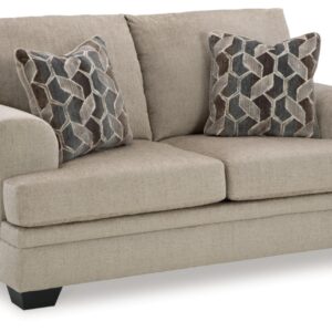 Signature Design by Ashley Stonemeade Casual Loveseat with 2 Toss Pillows, Light Brown