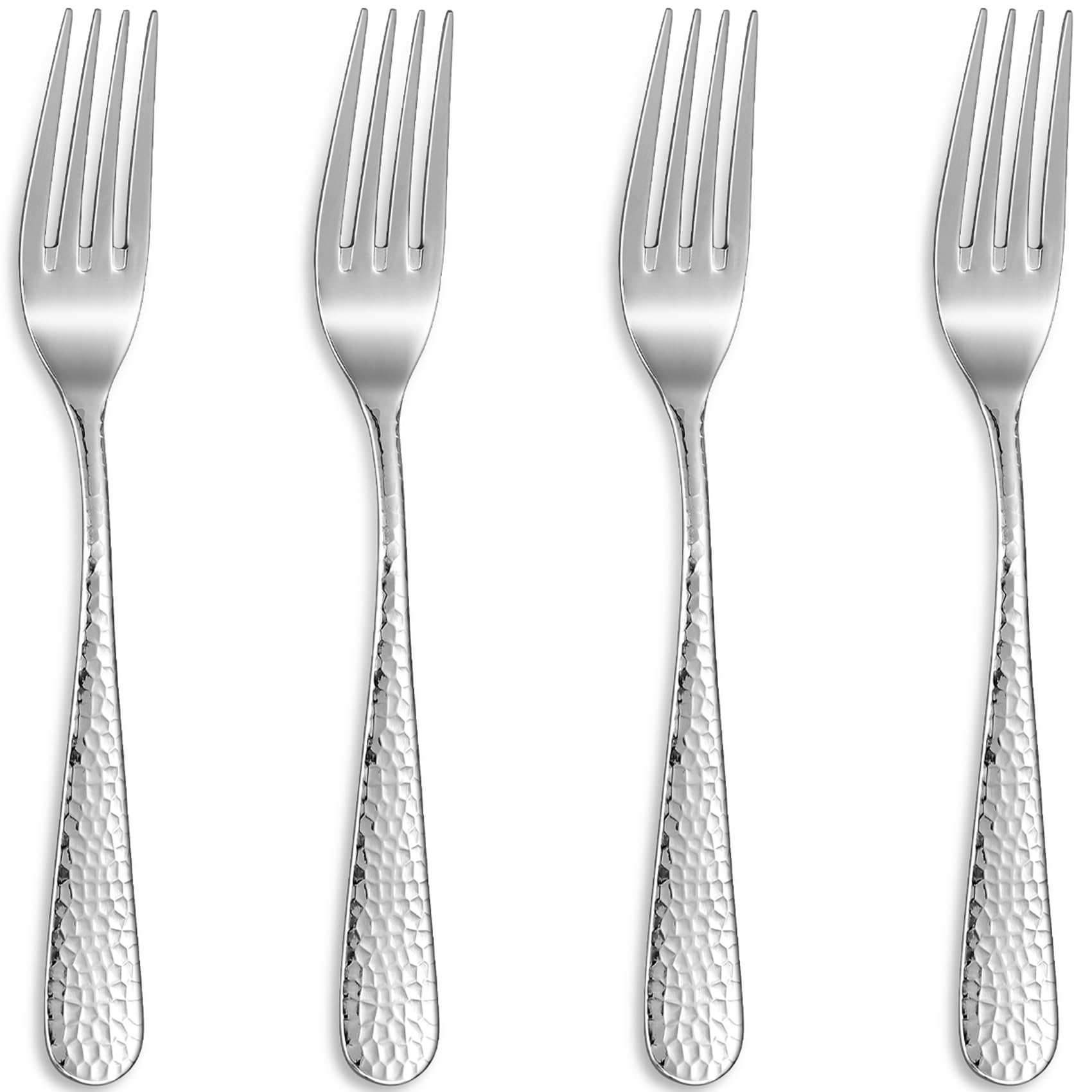 KEAWELL Premium 4-Piece/8-Piece Louise Hammered Fork Set, 18/10 Stainless Steel, Fine Fork Set with Round Edge, Brightly-Mirror polished, Dishwasher Safe. (4, 8" Dinner Forks)