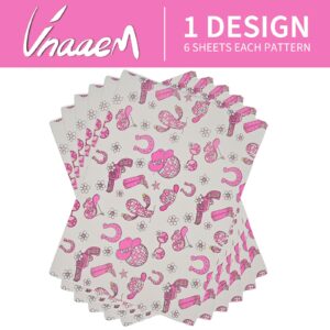 Vnaaem Western Cowgirl Wrapping Paper 6 Pcs Pink Disco Cactus Cow Boots and Hat Patterns for Girls Music Fans Women Birthday Baby Shower Party DIY Crafts Gift Packing 19.6 X 27.8 Inch