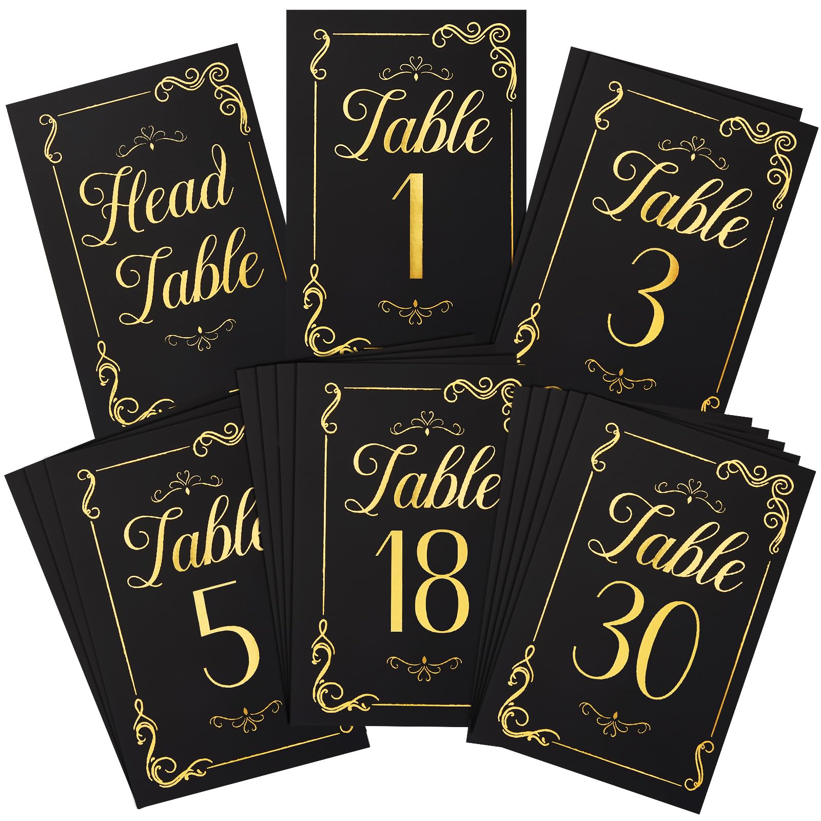 31 Pieces Wedding Table Numbers 1-30 with Head Table Numbers Double Sided 4x6in Elegant Stamping Table Numbers Cards for Wedding Reception, Party, Birthday, Event (Black)