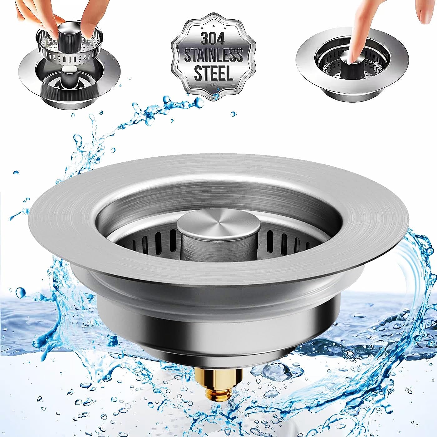 3 in 1 Kitchen Sink Drain Strainer,Stainless Steel & Brass Pop Up Sink Stopper,for Us Standard 3-1/2 Inch Sink Bounce Core Drain Strai