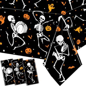 3pcs happy halloween tablecloth disposable halloween skeleton plastic tablecloths rectangle plastic halloween table decorations ghost table covers for halloween party supplies 70.8 x 42.5 inch