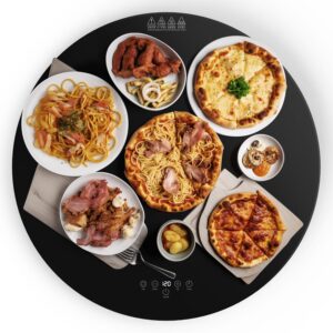 sopinwaeh electric circle food warming tray，auto-turntable 360°rotation, food warmer for house parties, chafing dishes for buffet,9 temp settings, heating food 24in