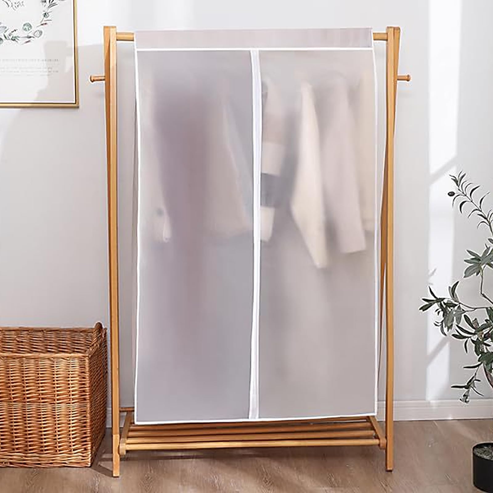 Clear Garment Bags for Hanging Clothes, Suit Coat Cover for Closet Storage, Zipper Clothing Protector, Set of 2