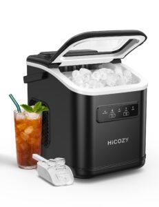 hicozy countertop ice maker with handle, ice in 6mins, 26 lbs/day,portable ice maker machine with self-cleaning for apartment/under cabinet/kitchen/office/camping/rv/home bar(black)