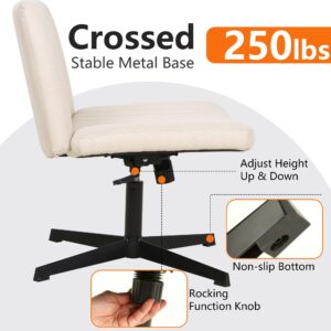 FDW Criss Cross Chair Armless Cross Legged Office Desk Chair Adjustable Swivel Ergonomic Desk Chair No Wheels U Shaped Backrest with Wide Seat Native Sponge Computer Task Vanity Chair for Home Office