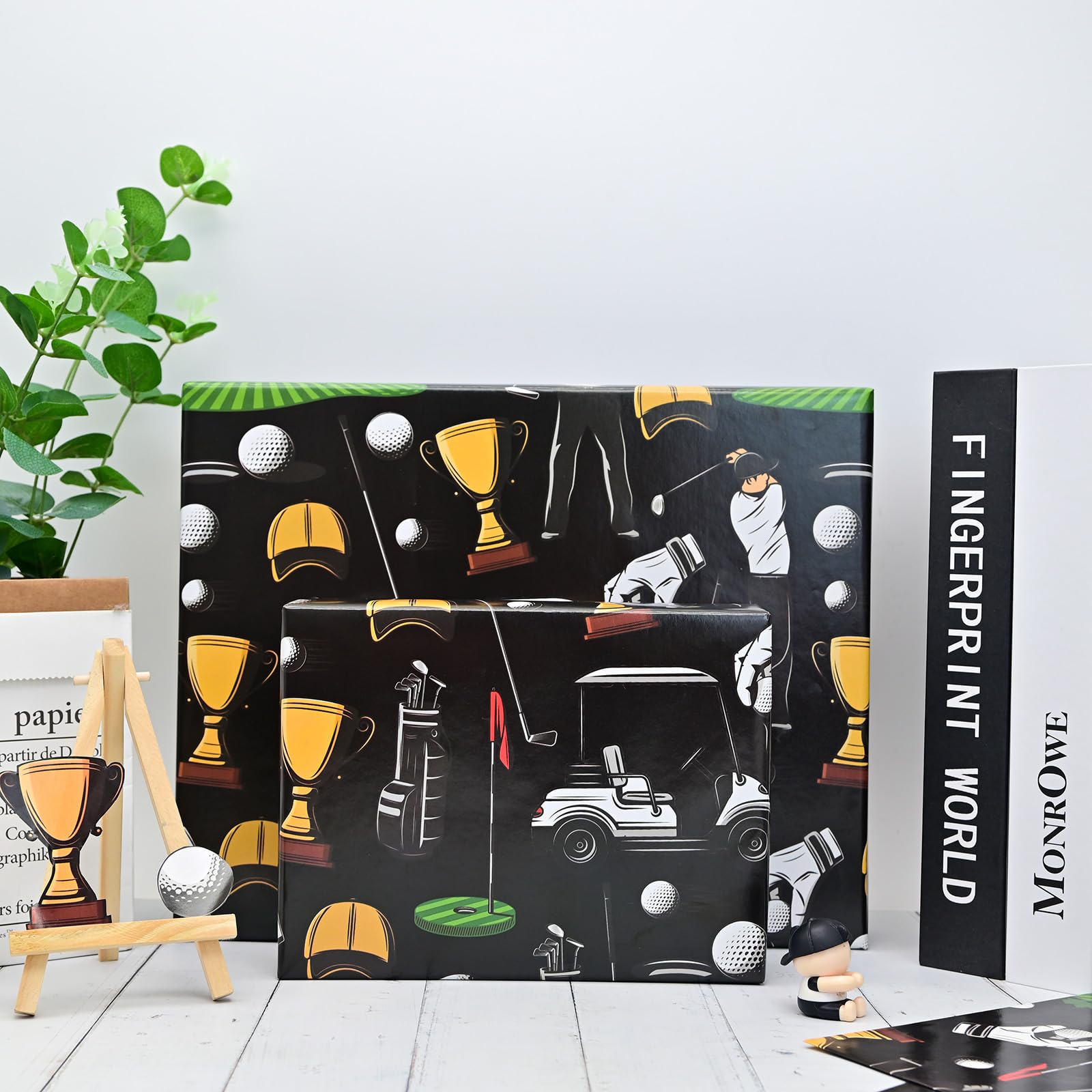 Vnaaem Golf Wrapping Paper 6 Pc Black Golf Sports Gift Wrap Paper for Men Boys Grandpa Birthday Baby Shower Holiday Fathers Day,19.6 X27.8Inch