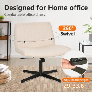 FDW Criss Cross Chair Armless Cross Legged Office Desk Chair Adjustable Swivel Ergonomic Desk Chair No Wheels U Shaped Backrest with Wide Seat Native Sponge Computer Task Vanity Chair for Home Office