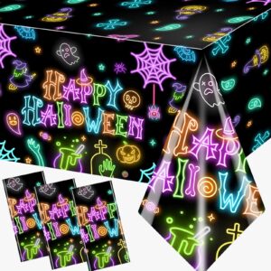 cmusko 3pcs neno halloween tablecloths-glow black halloween disposable plastic table cover for happy halloween party supplies