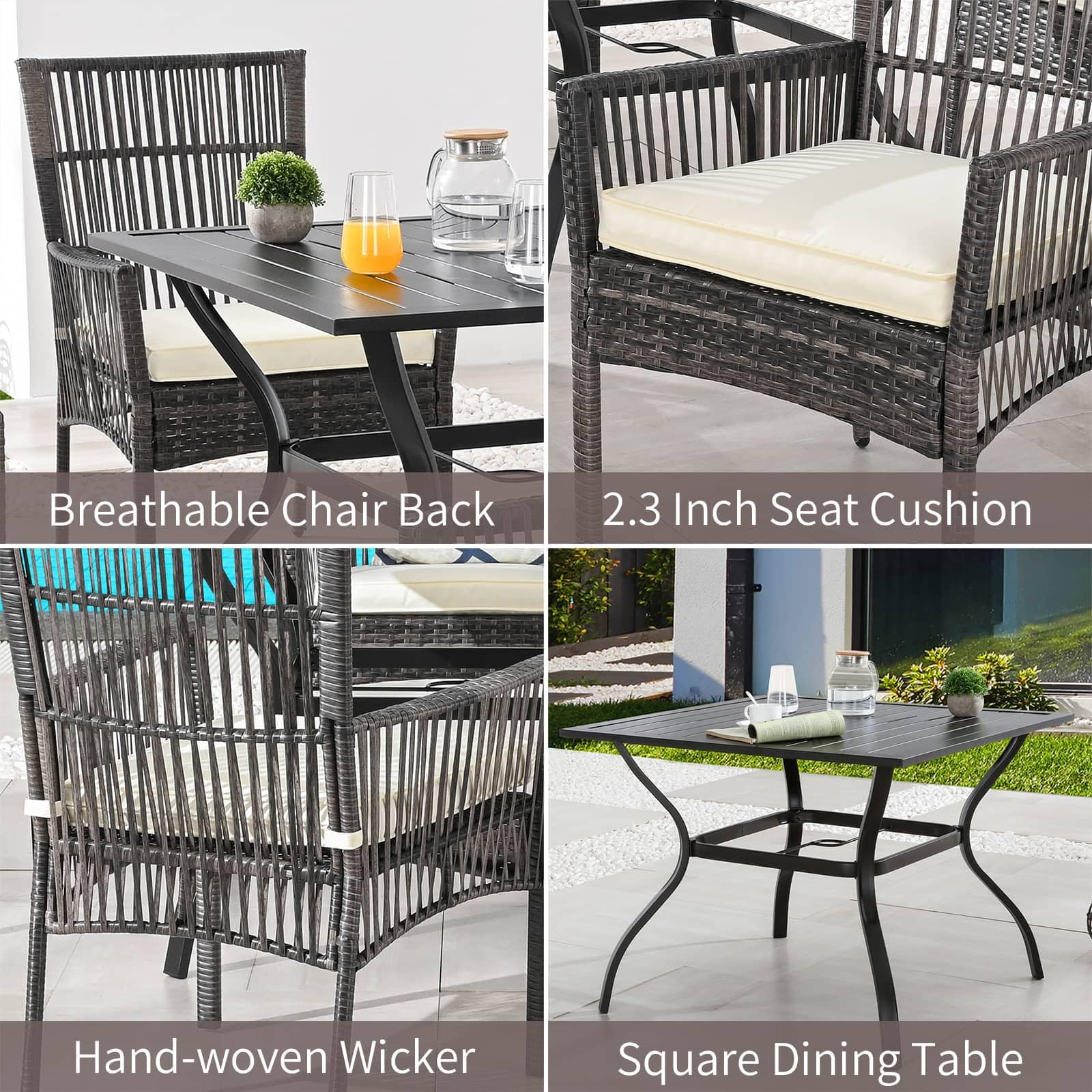 PatioFestival Patio Dining Set 5 Pieces Outdoor Furniture Sets Outside Table Wicker Chairs with Galvanized Steel Frame (5Pcs,Beige)