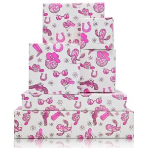 vnaaem western cowgirl wrapping paper 6 pcs pink disco cactus cow boots and hat patterns for girls music fans women birthday baby shower party diy crafts gift packing 19.6 x 27.8 inch