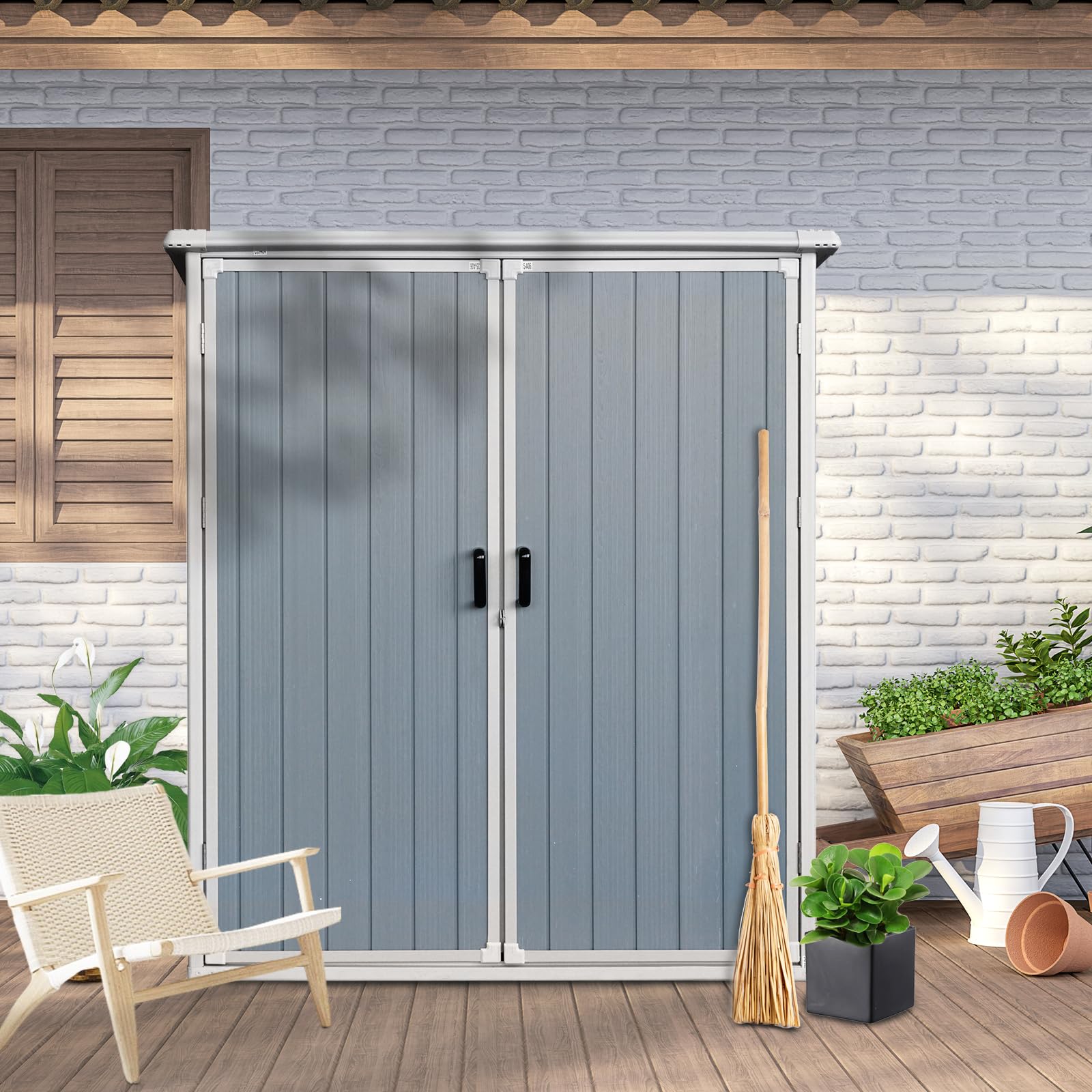 Senyuzhilan 5x3ft Resin Outdoor Storage Shed, Tool Shed Storage House with Lockable Doors for Patio Backyard Garden Lawn, Perfect to Store Patio Furniture, Grey