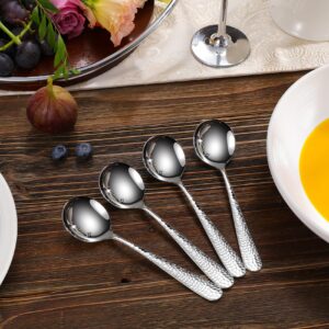 KEAWELL Premium 4-Piece Louise Hammered Spoons Set, 18/10 Stainless Steel, Set of 4, Fine Spoon Set with Round Edge, Dishwasher Safe (7" Soup Spoons)