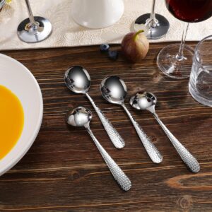 KEAWELL Premium 4-Piece Louise Hammered Spoons Set, 18/10 Stainless Steel, Set of 4, Fine Spoon Set with Round Edge, Dishwasher Safe (7" Soup Spoons)