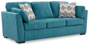 signature design by ashley keerwick scandinavian sofa with 4 toss pillows, blue