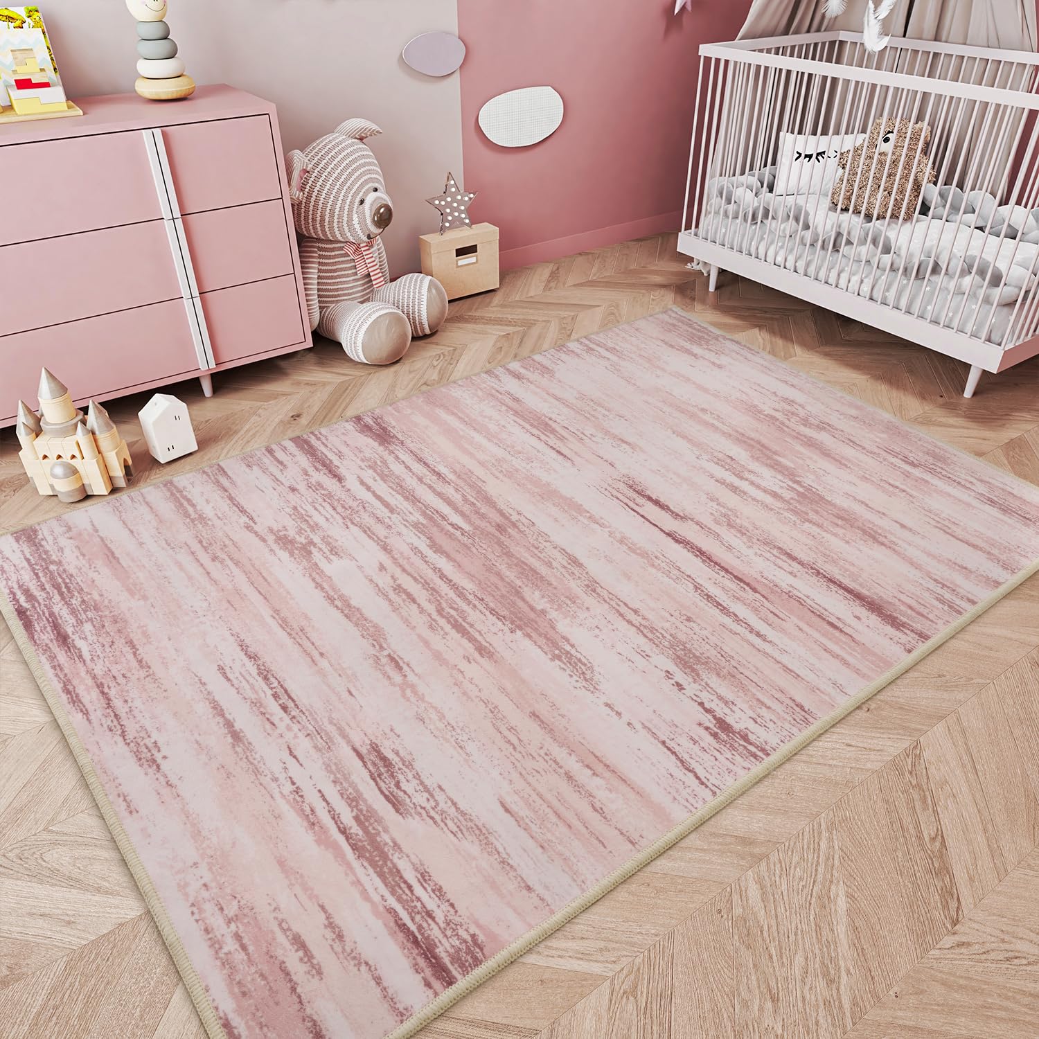 tchdio Pink Rug-5x7 Area Rugs for Living Room, Ultra Soft Washable Rugs for Bedroom Non Slip Nursery Rug, Kids Rug Playroom Carpet for Bedroom, Pink