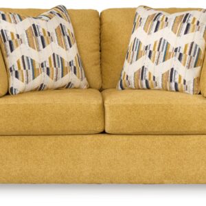 Signature Design by Ashley Keerwick Scandinavian Loveseat with 4 Toss Pillows, Yellow