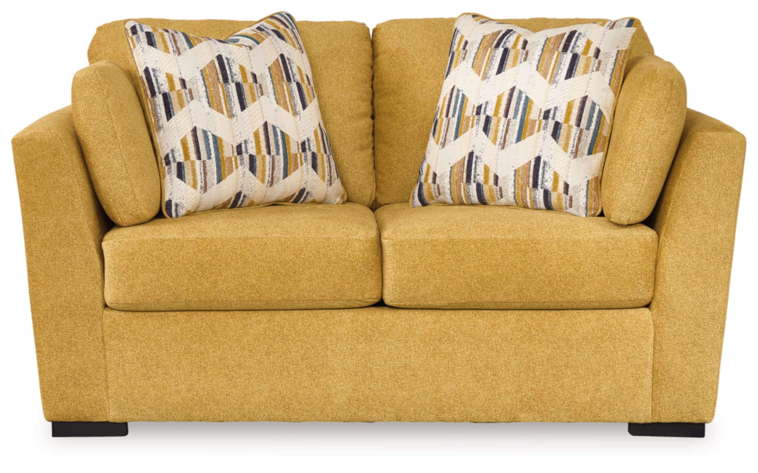 Signature Design by Ashley Keerwick Scandinavian Loveseat with 4 Toss Pillows, Yellow