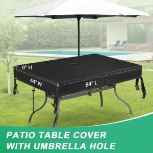 SUNICO Rectangle Patio Table Cover with Umbrella Hole 84" L x 44" W x 6" H - Waterproof Outdoor Table Cover - Heavy Duty 600D Oxford Fabric Patio Furniture Covers