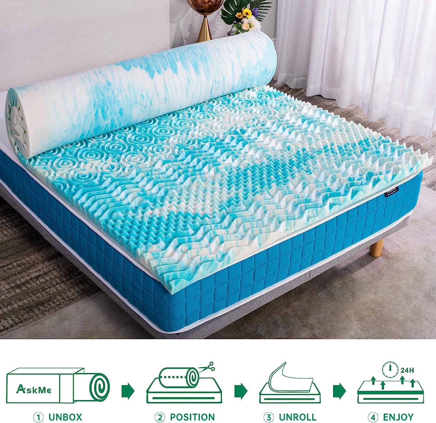 BreezeRest Best College Mattress Topper 2 Inch 7-Zone Twin XL Memory Foam,Dormify Cooling Gel Foam Mattress Topper for Pressure Relief,with Cooling Breathable Cover CertiPUR-US Certified TwinXL Size