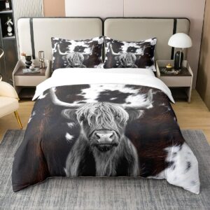 cow skin duvet cover 100% nature cotton king,realistic cowhide print western highland cattle comforter cover,vinateg country decor all season super soft bedding bedroom decor