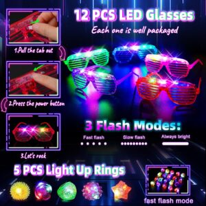 Glow in the Dark Party Supplies for Kids Adults, Light Up Party Favors, 56 LED Light Up Toys, 100 Glow Sticks Bulk Party Pack DIY Glow Glasses Headbands Necklaces for Neon Party Supplies & Decorations