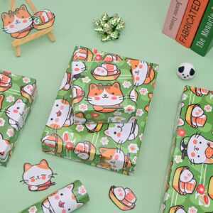 Vnaaem Sushi Cat Wrapping Paper 6 Pc Cute Kawaii Cat Japanese Food Gift Wrap Paper for Kids Girls Boys Birthday Baby Shower Holiday,19.6 X27.8Inch