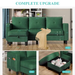 Shintenchi Convertible Sectional Sofa Couch, Modern Linen Fabric L-Shaped, 3-Seat Sofa Sectional with Storage Function Ottoman/Armrest Reversible Chaise for Living Room and Small Space (Green)