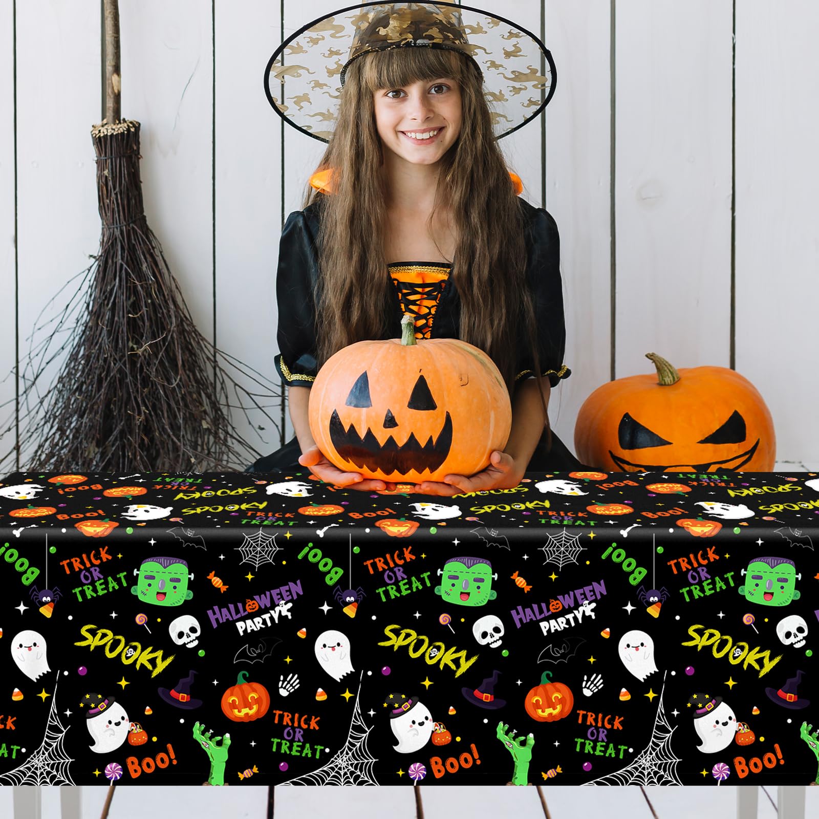 3Pcs Halloween Tablecloth Plastic Spooky Tablecloth Rectangle Spider Web Table Cloth Ghost Table Cloth Halloween Table Decorations Scary Tablecloth Horror Table Cloth Pumpkin Tablecloth