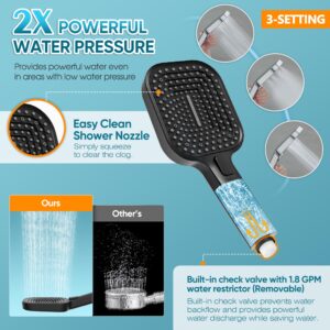 Esnbia Rain Shower Heads with Handheld Spray Combo, 10 Inch High Pressure Rainfall Shower Head with 11" Extension Arm, 3 Setting Handheld Shower Head with Suction Cup Shower Holder, Matte Black