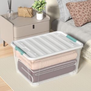 Vababa 80 L Large Plastic Storage Tote with Latch Lids, 4-Pack Clear Plastic Storage Bin with Wheels