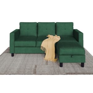 Shintenchi Convertible Sectional Sofa Couch, Modern Linen Fabric L-Shaped, 3-Seat Sofa Sectional with Storage Function Ottoman/Armrest Reversible Chaise for Living Room and Small Space (Green)