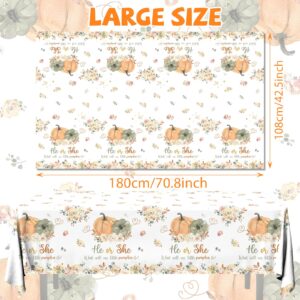 Peghoqu Fall Pumpkin Gender Reveal Tablecloth,He or She Pumpkin Floral Gender Reveal Party Decorations,What Will Our Little Pumpkin Be Disposable Table Cover for Autumn Baby Shower Supplies