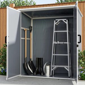 Senyuzhilan 5x3ft Resin Outdoor Storage Shed, Tool Shed Storage House with Lockable Doors for Patio Backyard Garden Lawn, Perfect to Store Patio Furniture, Grey