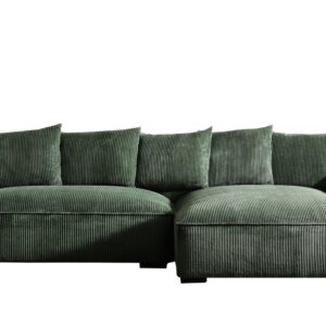 Container Furniture Direct Luxe Large Two-Piece Right Facing Sectional Sofa for Living Room, 106.7-Inch L Shaped Loveseat and Chaise, Upholstered with Corduroy Fabric, 3, Dark Green