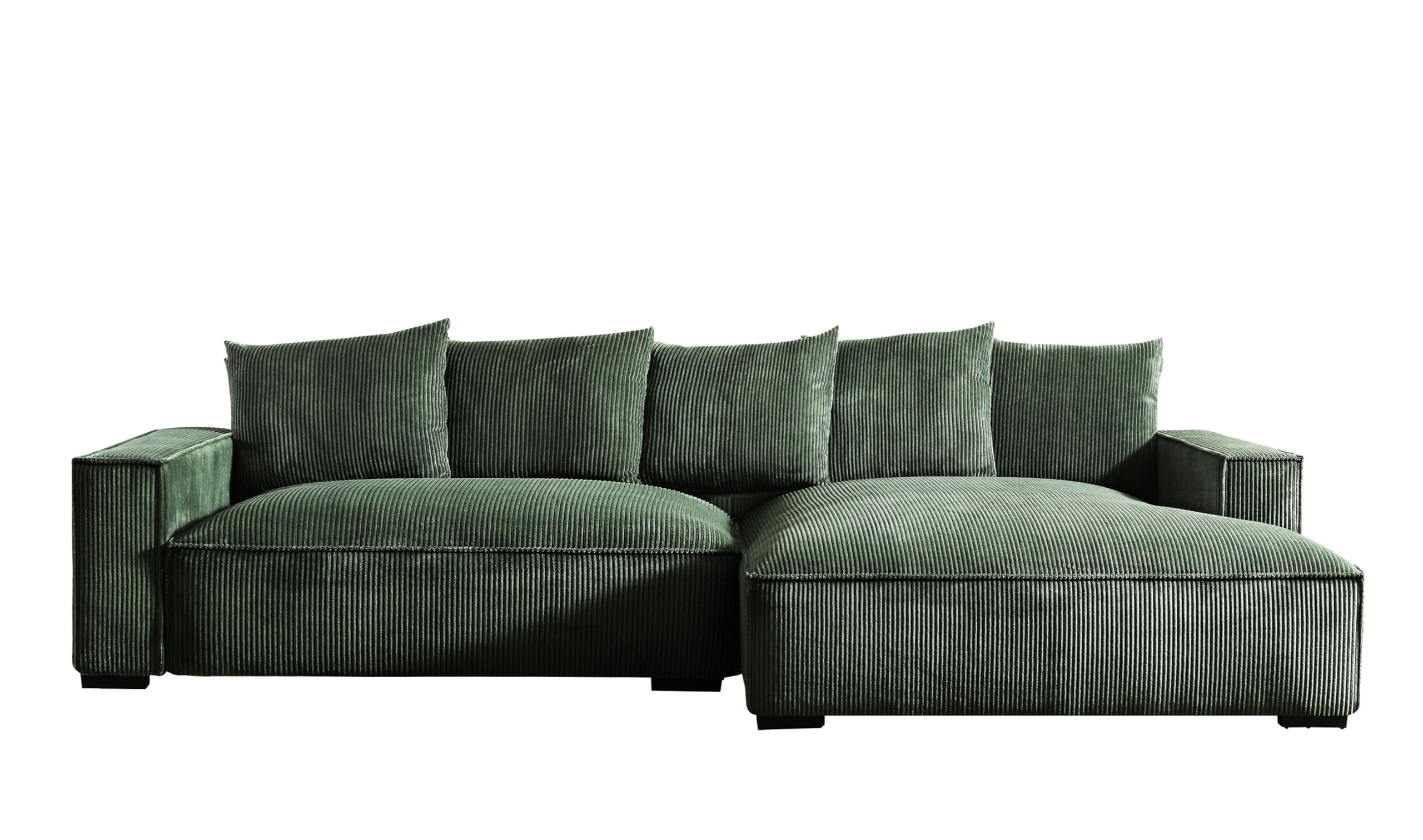 Container Furniture Direct Luxe Large Two-Piece Right Facing Sectional Sofa for Living Room, 106.7-Inch L Shaped Loveseat and Chaise, Upholstered with Corduroy Fabric, 3, Dark Green