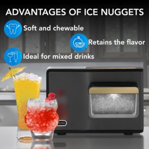 Whynter Nugget Ice Maker, Countertop Portable Ice Maker, IBX-388BG SonicSnö, Automatic Self-Cleaning with Removable Ice Drawer Compact Ice Maker, 40 lbs/24H, Black Stainless Steel and Gold